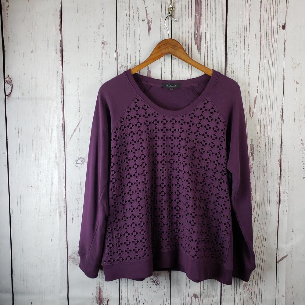 Aziz 1980's Vintage Eyelet Top Womens Size Large Long Sleeve Cotton Purple